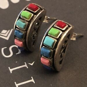 Rare Vintage Silpada Sterling Silver Multi-Color Stone Earrings on posts P0982